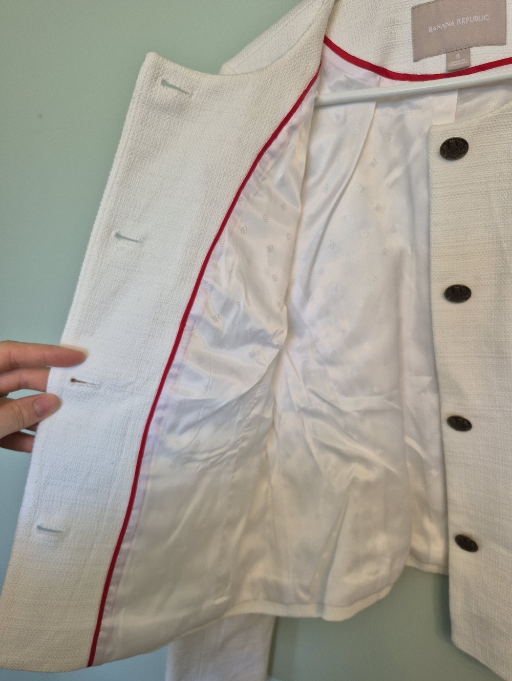 Banana Republic Women's Preppy Old Money White Tweed Blazer / Lady Jacket Size 8 - Picture 5 of 10